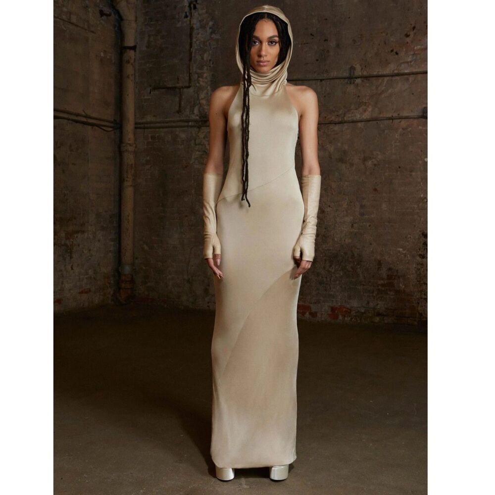NWT RtA Hooded Jersey Maxi Dress in Taupe Sz Small